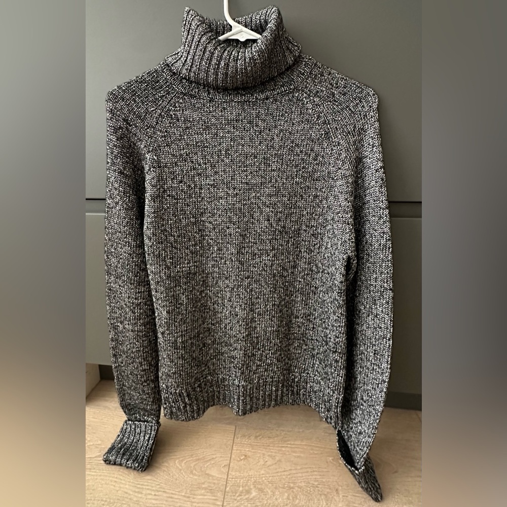 Anthropologie Turtleneck Lurex effect yarn shiny silver Sweater knit Fisherman